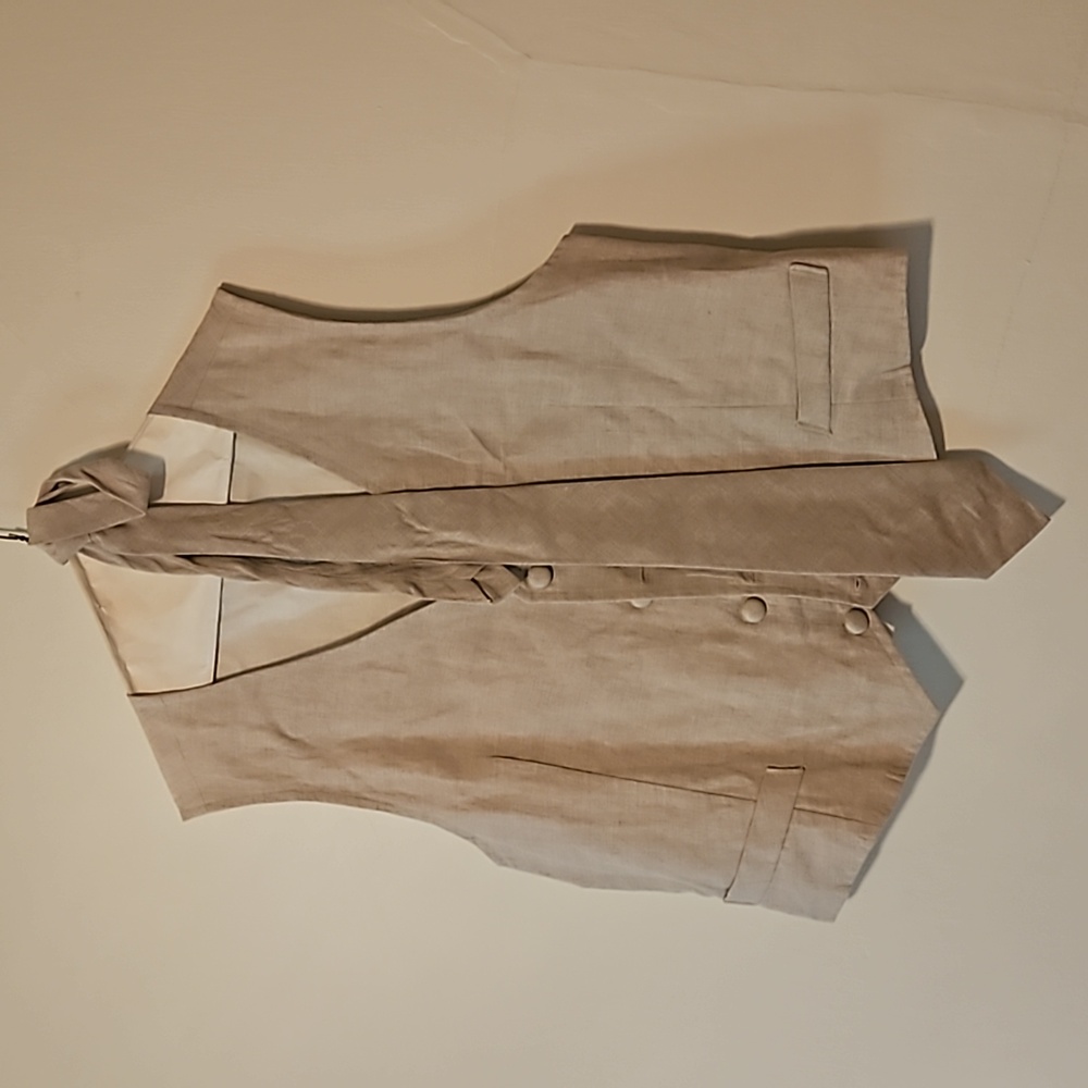 Men's tan large handmade vest and tie